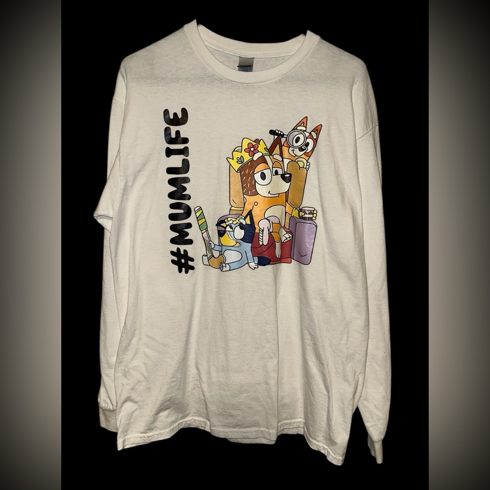 Bluey White Long-Sleeved Cotton Graphic‎ T-Shirt #MUMLIFE Worn Once size L